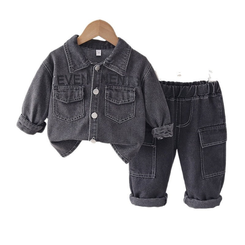Boys' Suit for Spring and 2026 New Style Baby Autumn Outfit Korean Version Casual Stylish Turn-down Collar Denim Two-piece Set Wholesale