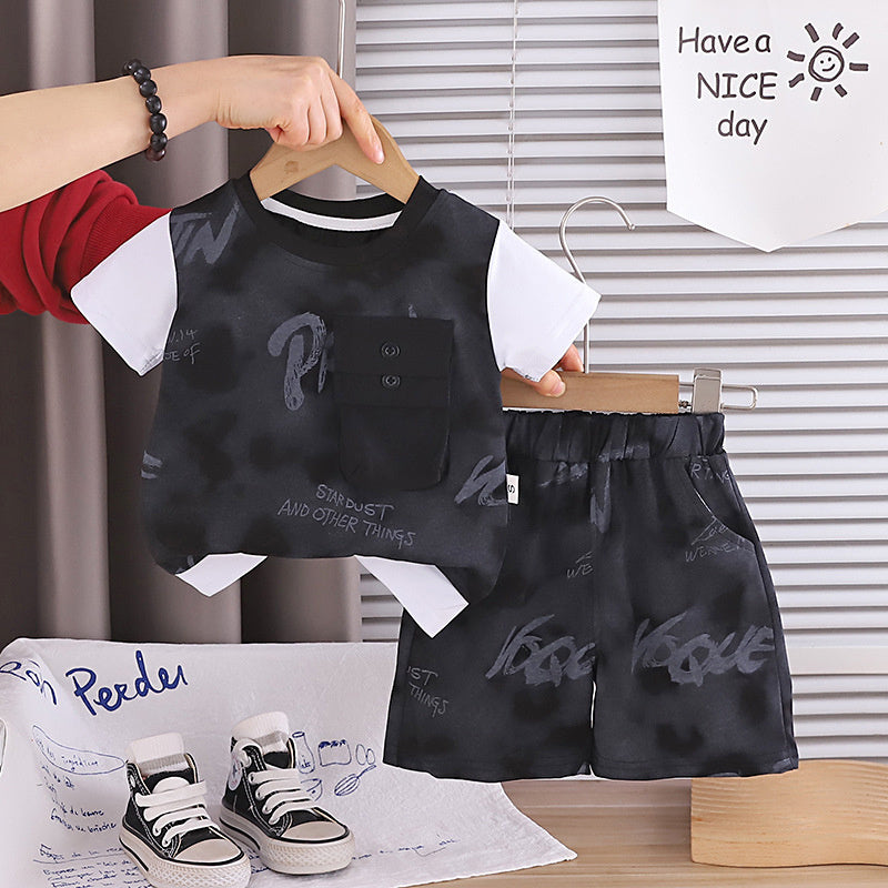 Boys' Summer Outfit 2026 New Fashionable Toddler Stylish Double Pocket Short Sleeve Baby Boy Two-Piece Set Trendy