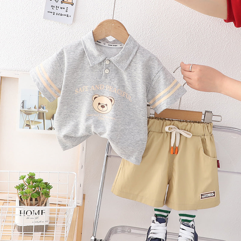 New Summer Short-Sleeve Outfits for Young Children 0-4 Years Old, Polo Shirts, Casual Two-Piece Sets, Wholesale from Foreign Trade Manufacturers
