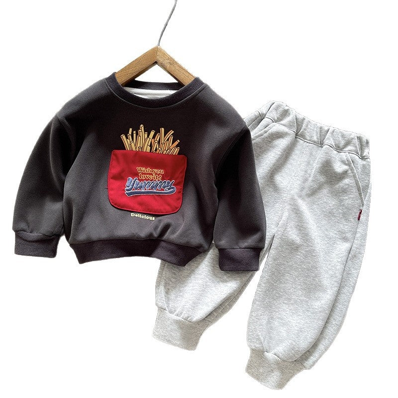 Boys' Outfit Spring Autumn 2026 New Fashionable Cartoon Sweatshirt and Pants 1-2 Year Old Baby Boy Two-Piece Set