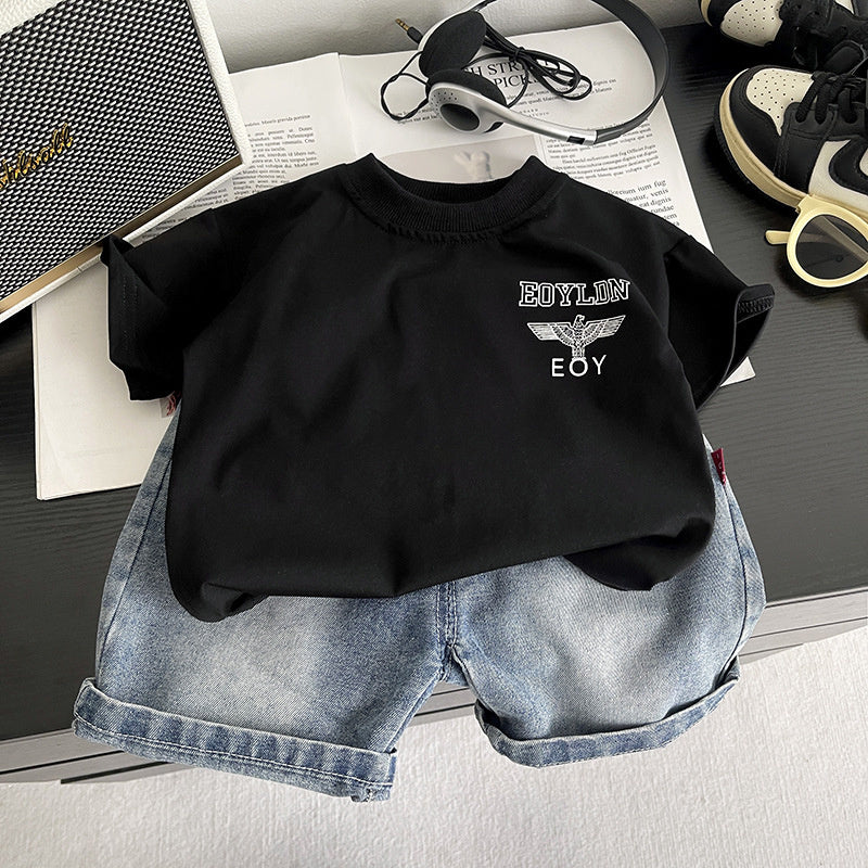 Boys' Summer Outfit 2026 New Style Stylish Short Sleeve Shorts Two-Piece Set Baby Casual Clothes Children's Wear