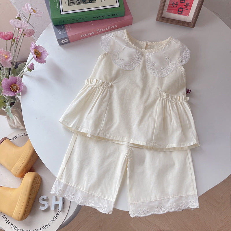 Baby Sleeveless 2026 New Girls' Clothes Summer Outfit Embroidered Collar Shorts Infant Two-Piece Set