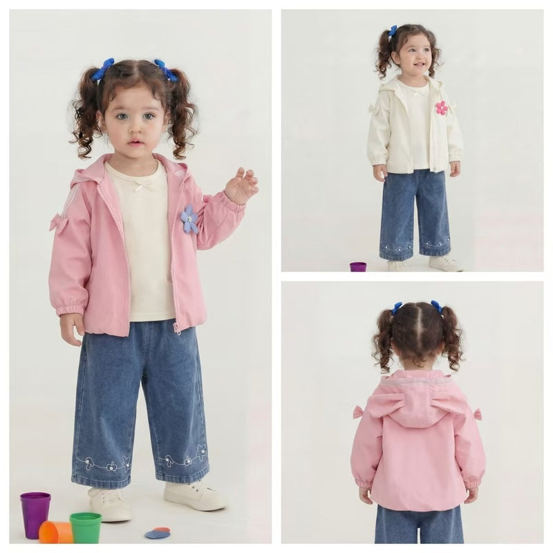 Girls' Outfit 2026 New Fashionable Floral Trench Coat Long Sleeve Three-Piece Set for Children Spring and Autumn Clothing