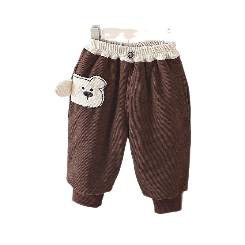 Children's casual side cartoon cotton pants, solid color sports versatile sweatpants for boys, baby toddler autumn and winter pants