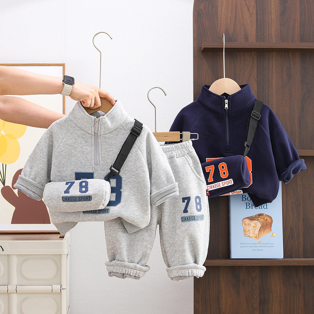 Boys Suit Casual New 2025 Autumn and Winter Clothing Children's Half Zipper Sports Sweatshirt Two-piece Set