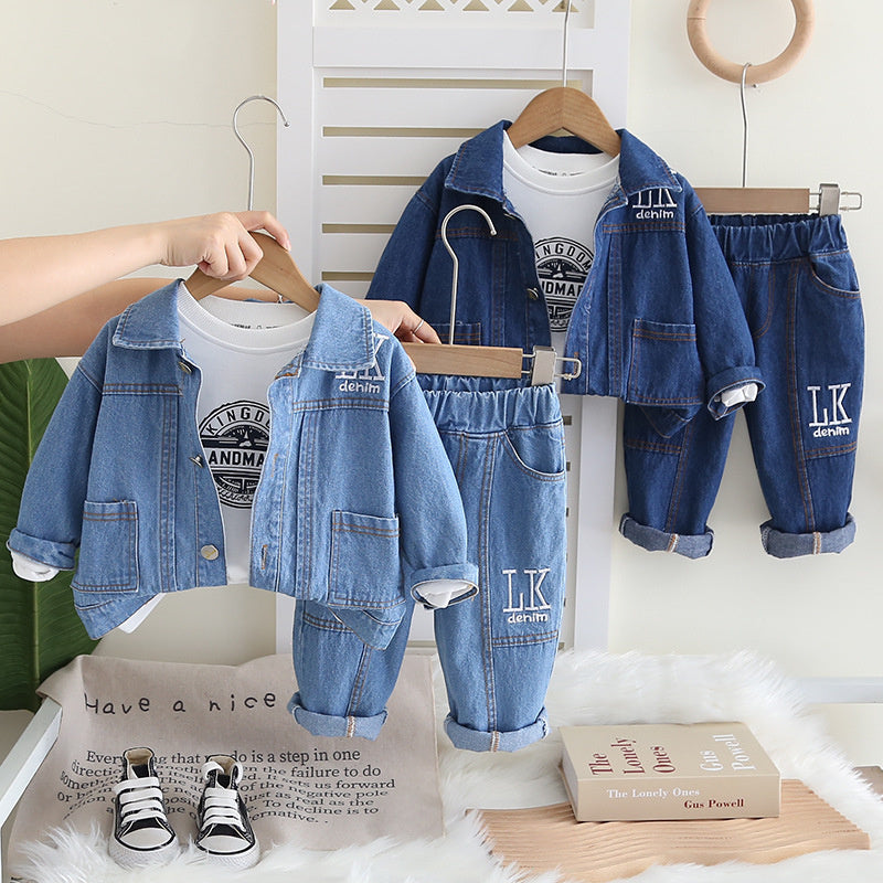 Boys' Outfit Stylish Baby Clothes Spring and Infant Handsome Clothing Autumn Children's Denim Three-Piece Set