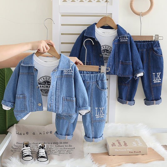 Boys' Outfit Stylish Baby Clothes Spring and Infant Handsome Clothing Autumn Children's Denim Three-Piece Set