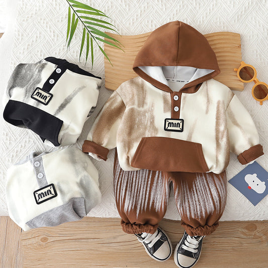 Boys' Autumn Outfit, New Spring Style for Baby Boys, Casual and Stylish Tie-Dye Hoodie Two-Piece Set