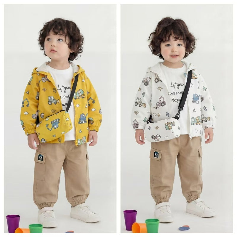 Boys' Spring and Autumn Outfit 2026 New Style Baby Boy Fashionable Cartoon Bag Long Sleeve Three-Piece Set Infant Children's Jacket
