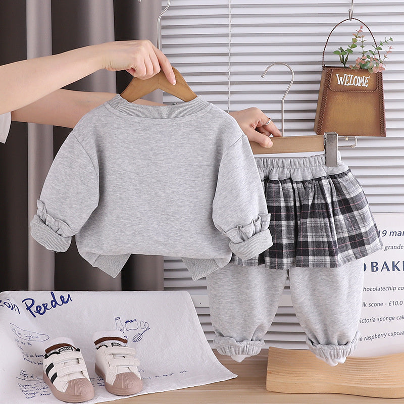 Baby Autumn Outfit Stylish Casual 1-5 Years Old Girl Cherry Sweatshirt Two-Piece Set Children's Clothing Spring