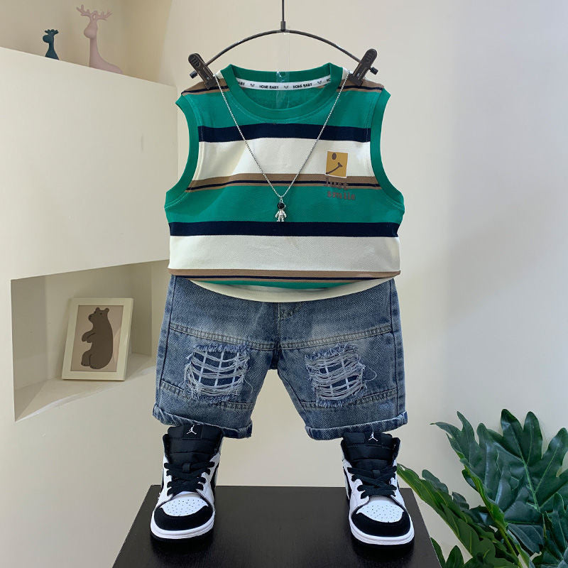 Boys' Summer Vest 23 New Baby Internet Celebrity Street Sleeveless Clothes Children's Korean Style Cool Two-Piece Set