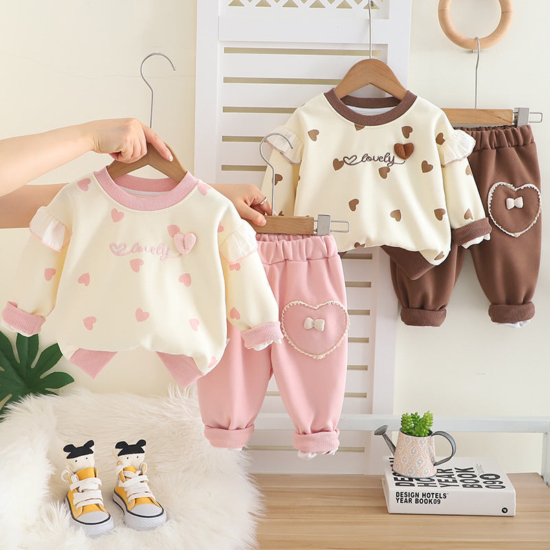 Girls' Outfit 2025 New Fashionable Spring and Stylish Children's Autumn Clothing Baby Girl Heart Two-Piece Set