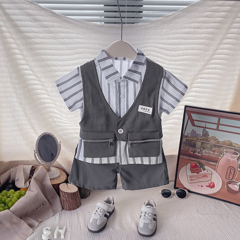Boys' Clothing 2026 New Fashion Baby Casual Summer Outfit Stylish Korean Version Children's Faux Two-Piece Suit