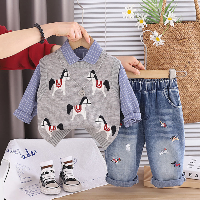 Baby Boy Outfit Set 2026 New Cartoon Pony Three-Piece Suit for Boys, Stylish Spring and Autumn Children's Clothing