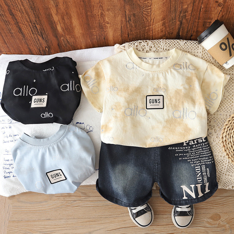 Boys' Summer Outfit 2026 New Style Children's Chest-Logo Short-Sleeve Shorts Two-Piece Set Baby Fashionable Casual Trendy
