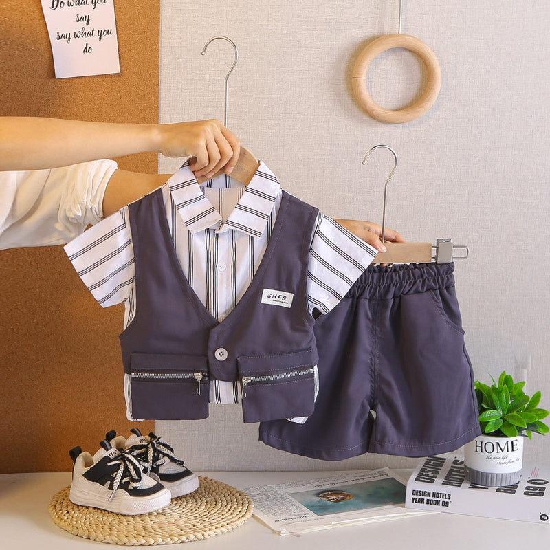 Boys' Clothing 2026 New Fashion Baby Casual Summer Outfit Stylish Korean Version Children's Faux Two-Piece Suit