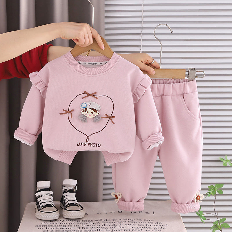 Girls' Outfit 2026 New Fashionable Children's Stylish Baby Girl Spring and Autumn Cute Sweatshirt Two-Piece Set Wholesale