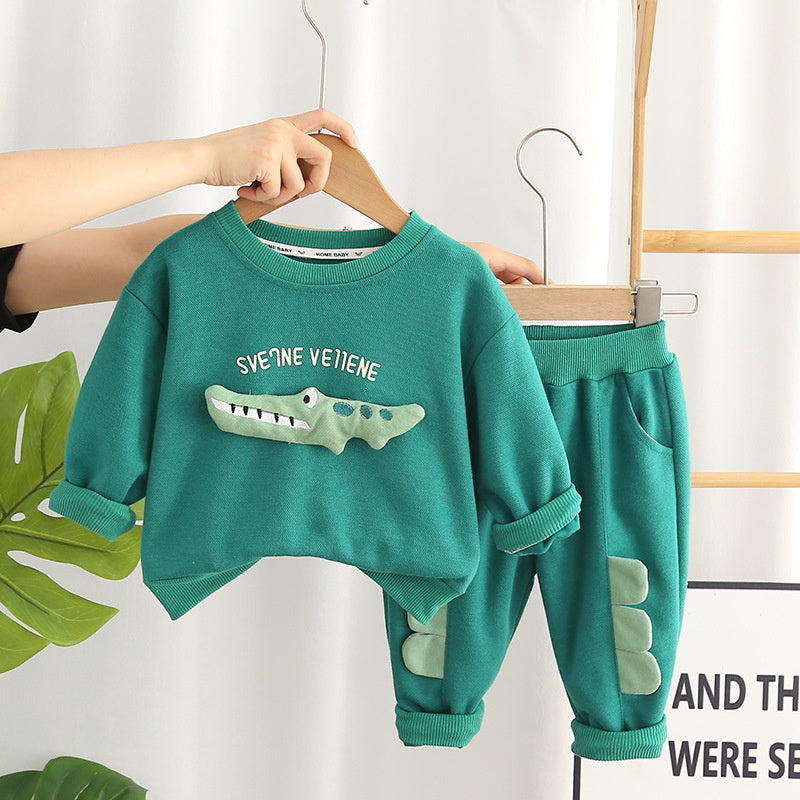 Boys' Autumn Cartoon Crocodile Two-Piece Set Stylish Children's Clothing 2023 New Trendy Baby Korean Version Fashionable Infant