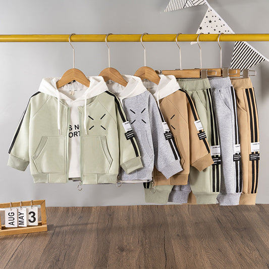 Children's Suit 2023 New Toddler Hooded Boys Autumn Baseball Jacket Korean Style Sports