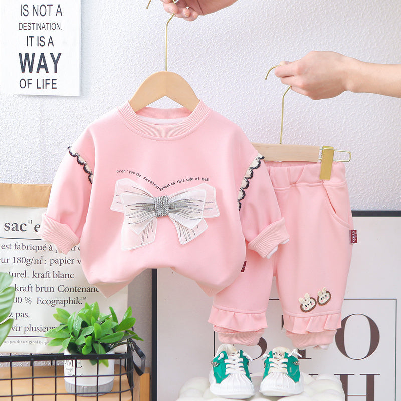 Girls' Outfit 2025 New Children's Clothing Baby Girl Spring and Autumn Stylish Butterfly Sweatshirt Korean Version Two-Piece Set Trendy