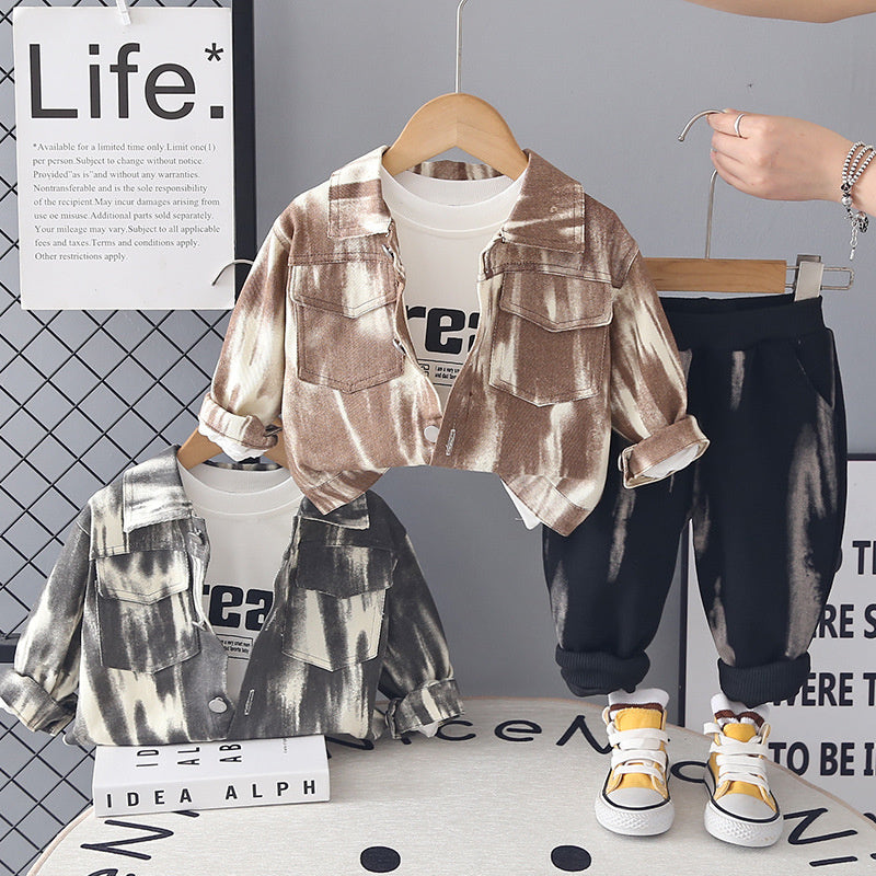 Boys' fashion three-piece set with full print, stylish spring casual clothes toddlers, handsome trendy for infants and children