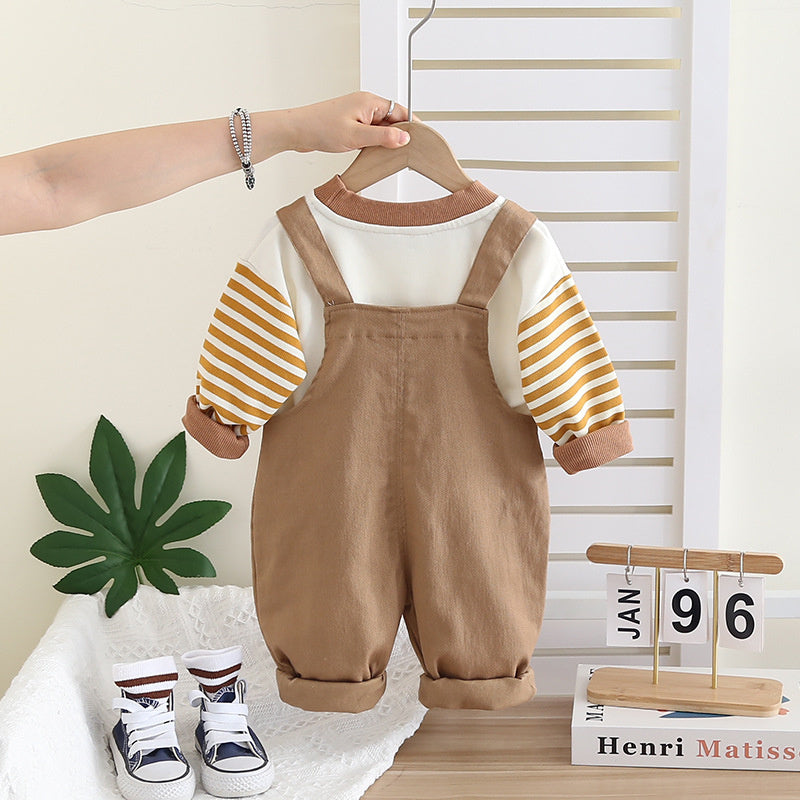 Baby Boy Spring Outfit Children's Stylish Toddler Infant Clothes 1-3 Years Old Boys Cute Overalls Two-Piece Set
