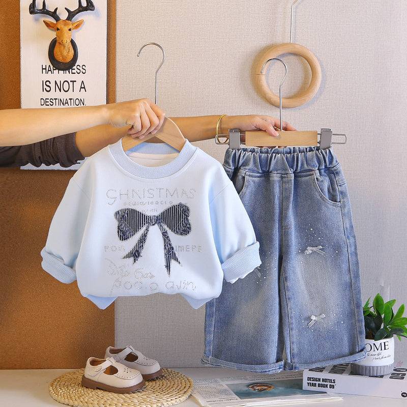 Girls' and Autumn Fashionable Outfit 2026 New Style Baby Girl's Long Sleeve Spring Dress with Big Bow Trendy Children's Sweatshirt