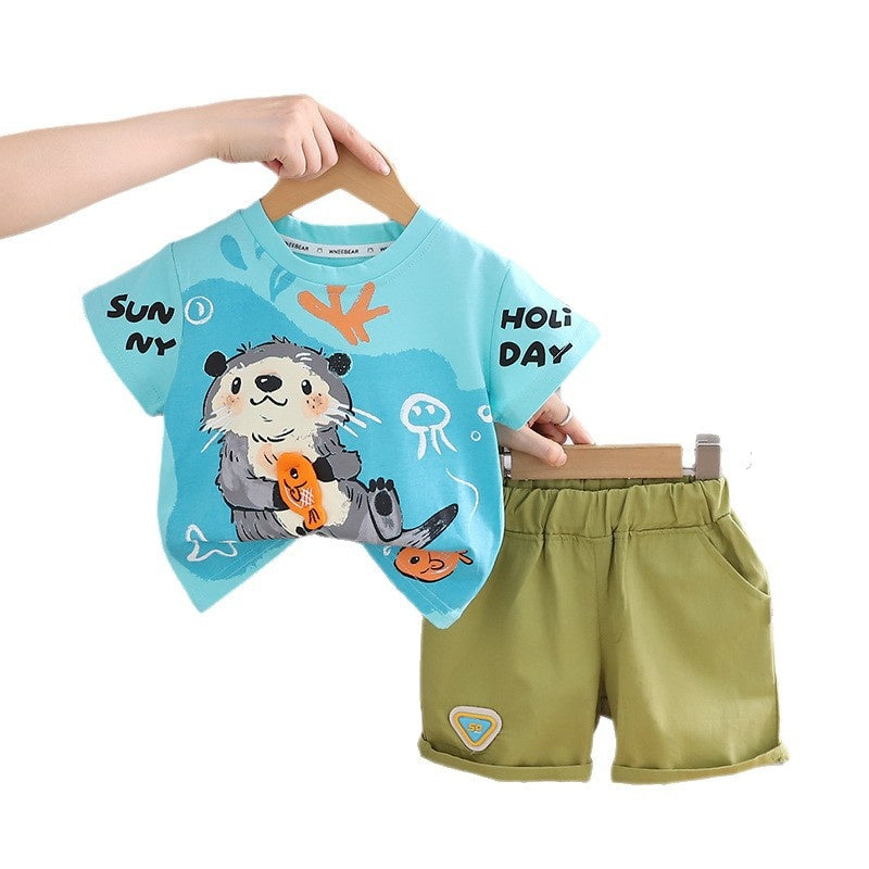 Boys' Summer Outfit 2026 New Fashionable Children's Short Sleeve Thin Cartoon Two-Piece Set Trendy Wholesale
