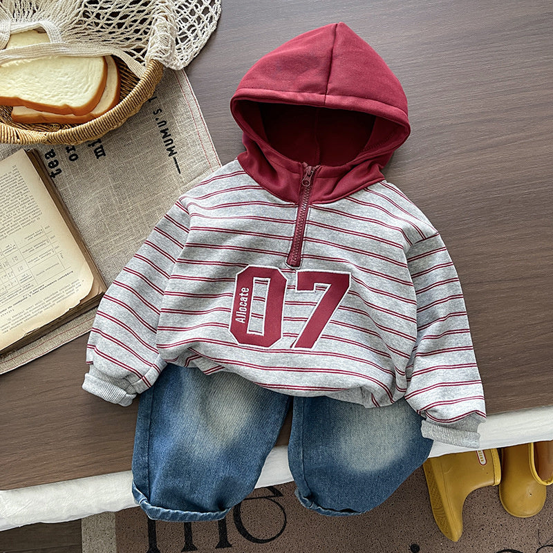 Outfit Set 2026 New Fashionable Toddler Boy Spring and Autumn Striped Hoodie Two-Piece Baby Clothes