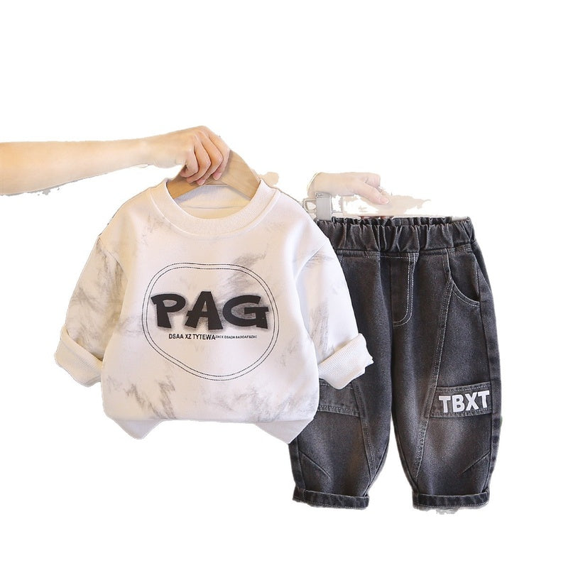 Boys' Outfit, Stylish New 2026 Baby Sweatshirt Two-Piece Set, Cool Long-Sleeve Spring and Autumn Clothing, Trendy Wholesale