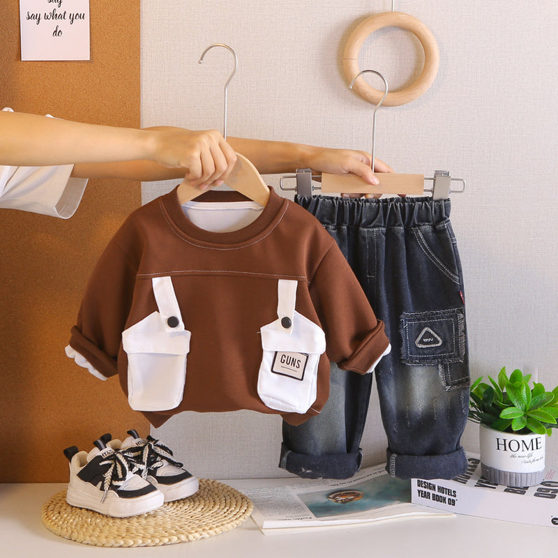 Boys' Suit Spring and Autumn 2026 New Fashionable Baby Boys 4-6 Years Old Children's Two-Pocket Sweatshirt Two-Piece Set Trendy