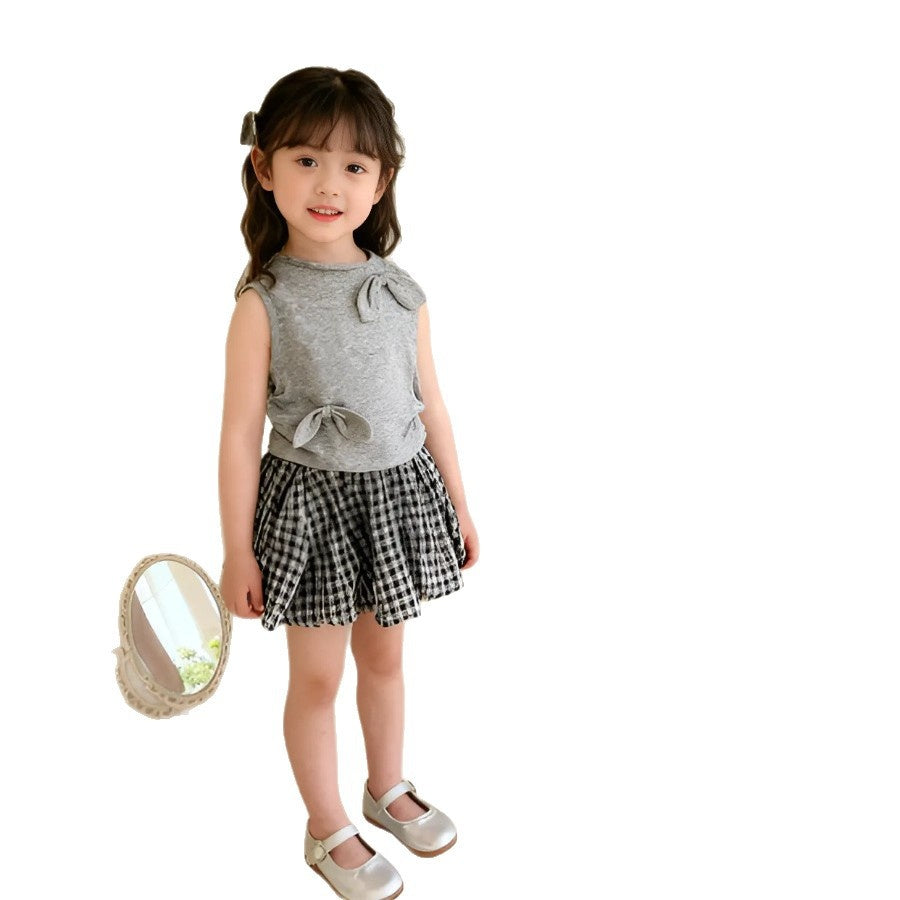 Girls' Summer Cotton Outfit 2025 New Fashionable Baby Girl Vest and Floral Skirt Pants Two-Piece Set