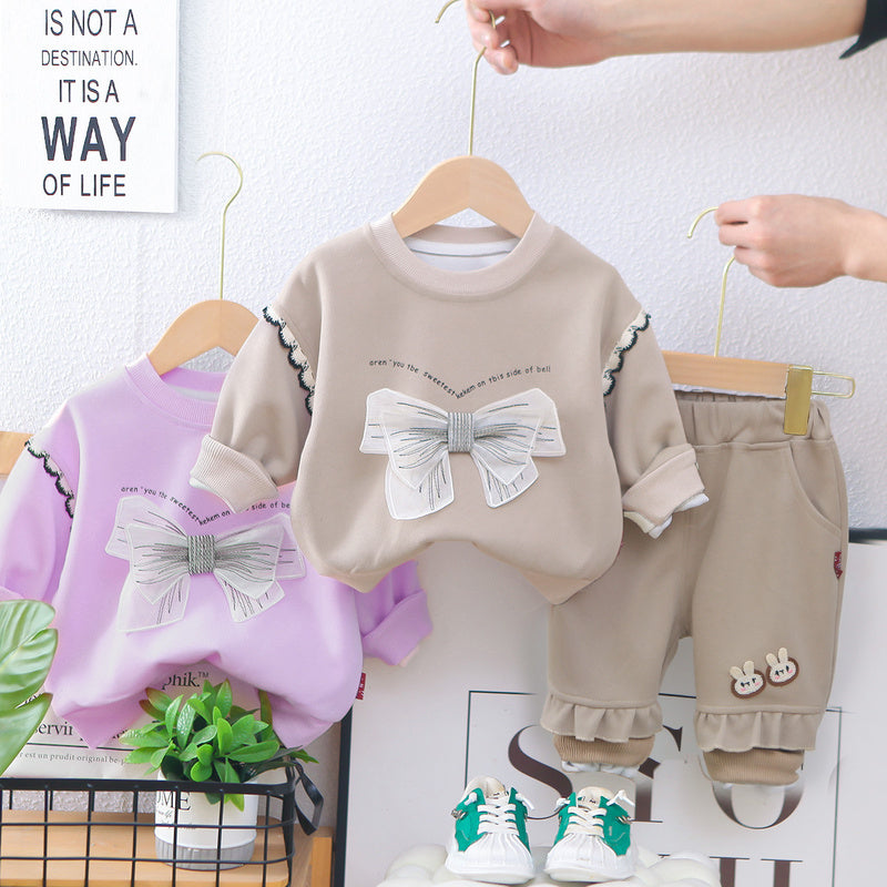 Girls' Outfit 2025 New Children's Clothing Baby Girl Spring and Autumn Stylish Butterfly Sweatshirt Korean Version Two-Piece Set Trendy