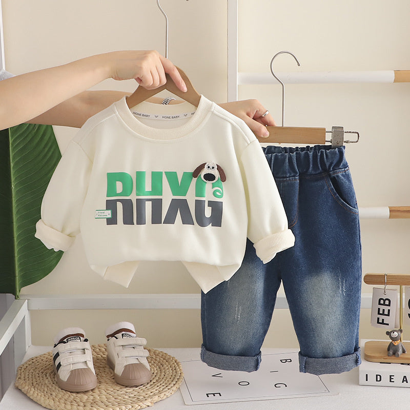 Boys' Suit 2026 New Spring and Style Children's Fashionable Clothes Baby Autumn Round Neck Large Letter Two-Piece Set Trendy