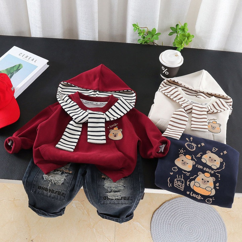 Korean-style fashionable clothing little trendy children's clothes for boys, 1-year-old baby spring and autumn shawl hoodie set