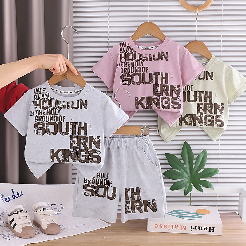 Boys' Summer Outfit 2026 New Fashionable Casual Sports Short Sleeve Shorts Two-Piece Set for Boys