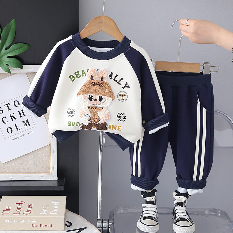 2025 New Boys and Girls Sweatshirt Autumn Stylish Children's Set Sports Long Sleeve Two-Piece Baby Clothes Kids' Clothing