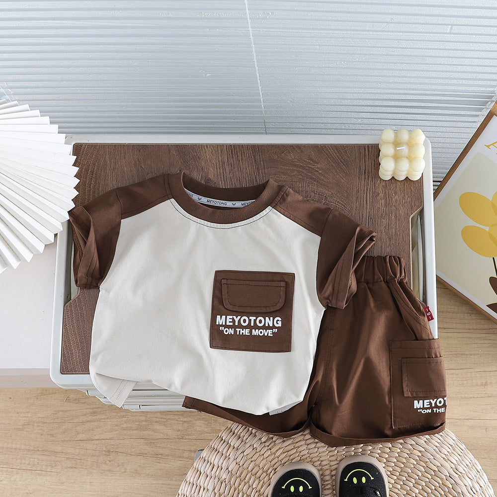 New stylish summer outfit boys, trendy two-piece set for toddlers and infants with letter-printed short sleeves