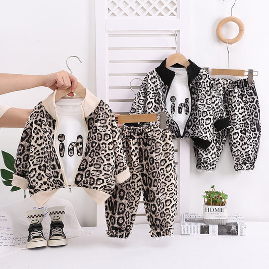 Boys' Clothing Baby Outfit Stand Collar Leopard Print Sports Two-Piece Set 2025 New Infant Spring Autumn Season 1 to 5 Years