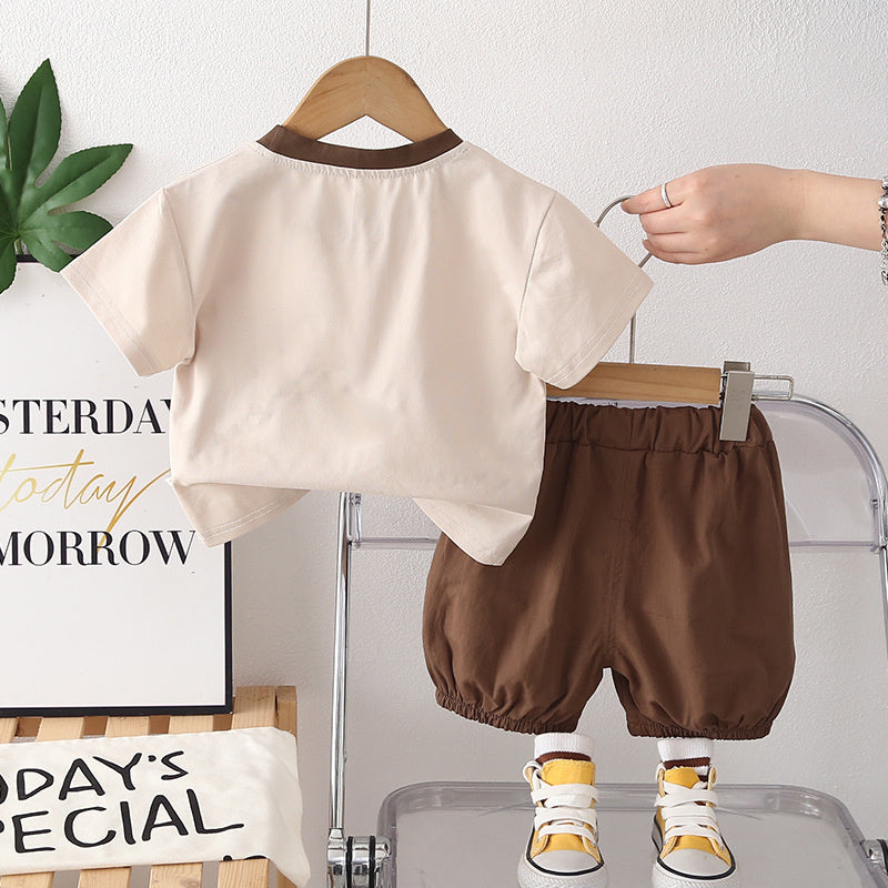 Boys' Outfit Bear Head Short Sleeve 2026 New Fashionable Children's Summer Two-Piece Set Baby Casual Clothes Trendy