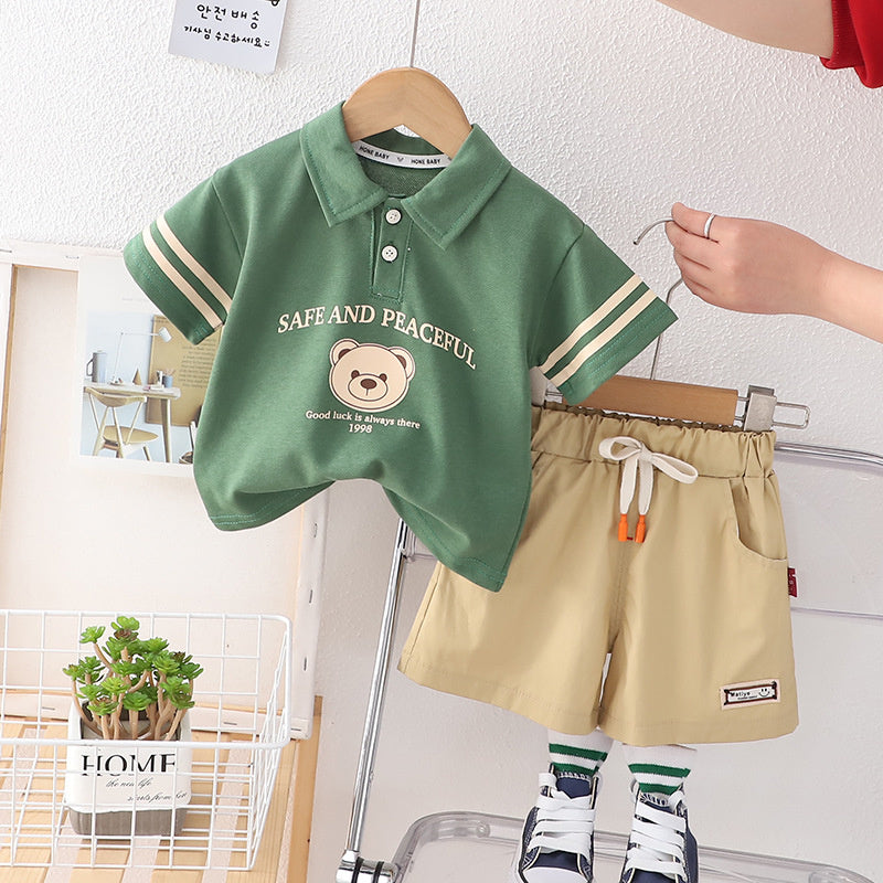 New Summer Short-Sleeve Outfits for Young Children 0-4 Years Old, Polo Shirts, Casual Two-Piece Sets, Wholesale from Foreign Trade Manufacturers