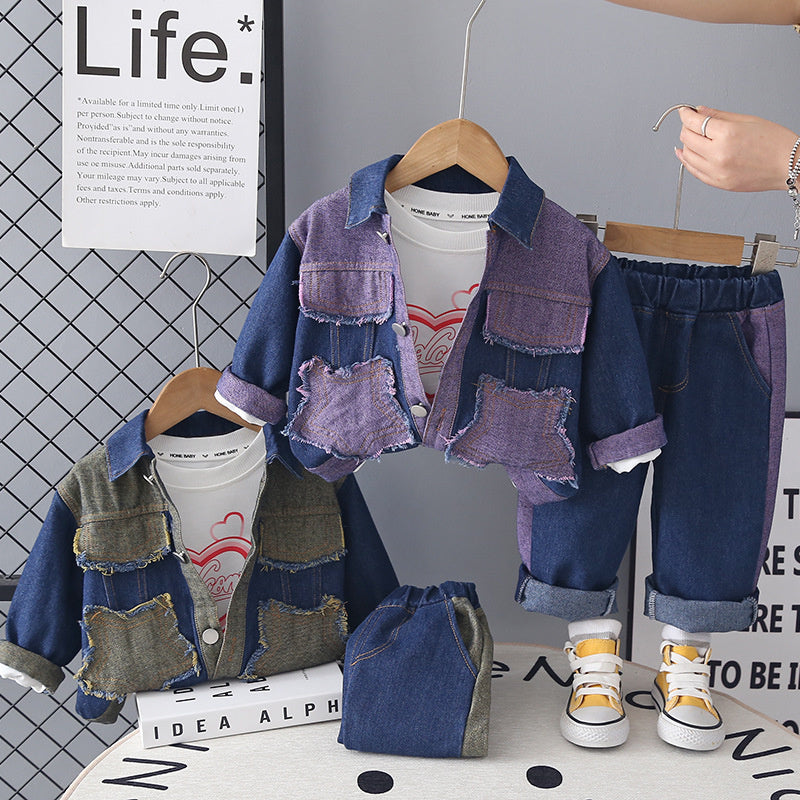 Girls' Outfit 2026 New Fashionable Children's Denim Jacket Three-Piece Set Baby Spring and Autumn Clothes