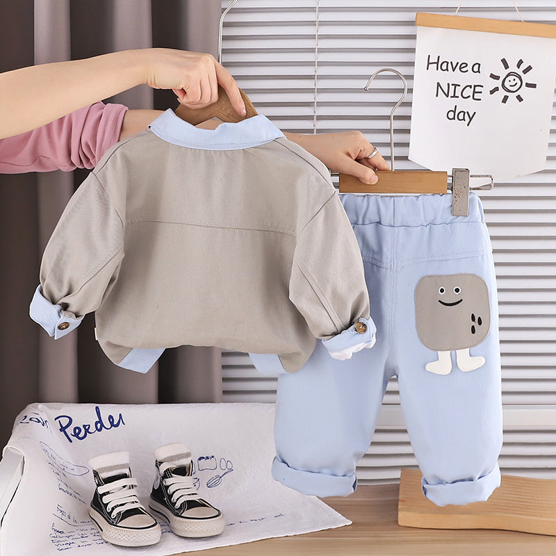 Boys' Color-Block Outfit, Children's 2026 Fashionable Baby New Three-Piece Set, Spring and Autumn Cartoon Jacket with Long Sleeves