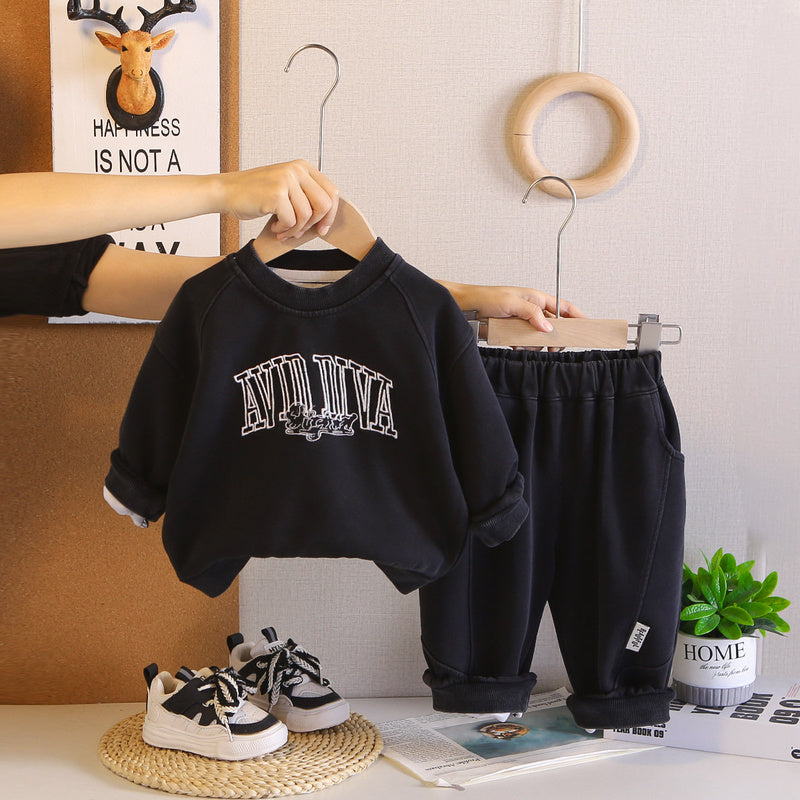 Outfit 2026 New Fashionable Children's Embroidered Letter Sweatshirt Spring and Autumn Boys' Clothes Baby Two-Piece Set