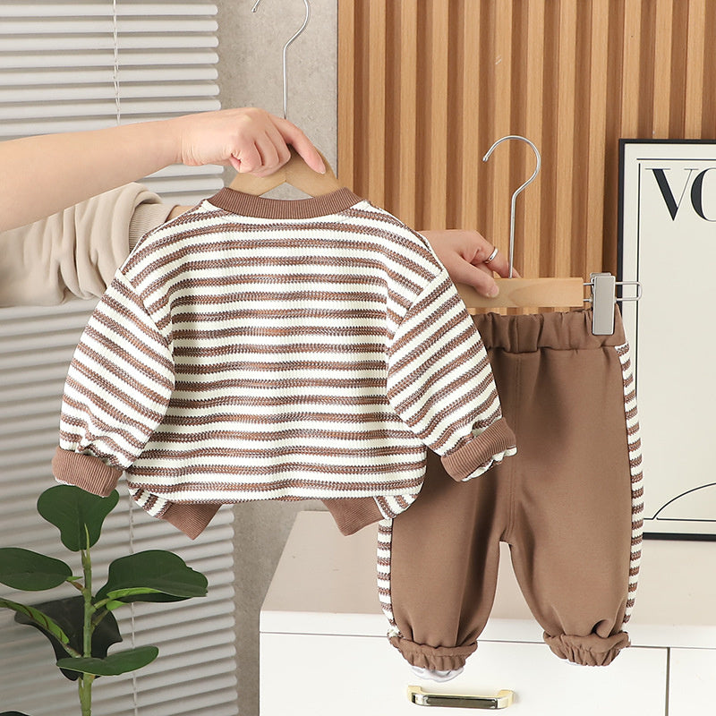 Outfit Round Neck Button Set 2024 New Children's Spring and Autumn 1 to 3 Years Old Boys' Stylish Clothes