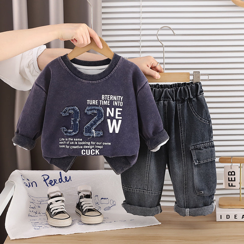 Boys' Outfit 2026 Spring and Autumn Clothes Infant Children's Round Neck Sweatshirt Baby Stylish Two-Piece Set Trendy Wholesale