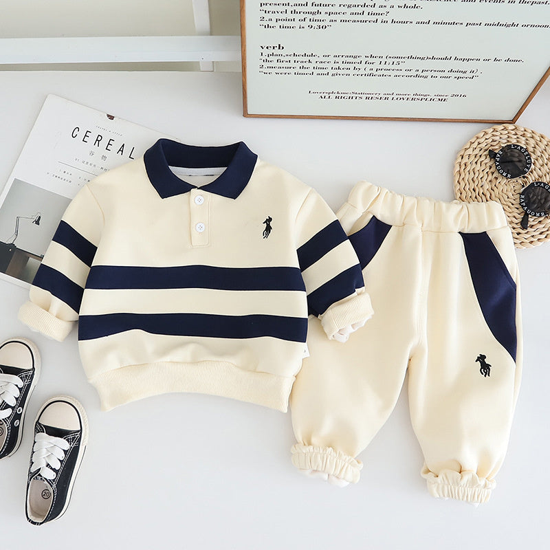 Wuxiaoqi Clothing 2025 Spring Autumn New Children's Set 0-4 Years Old Boys and Girls Embroidered Pony Logo Sweatshirt 2 Pieces