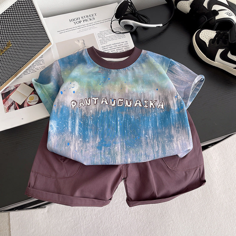 Boys' Outfit 2026 New Summer Tie-Dye Short-Sleeve Clothes for Cool Boys, Baby Street Style Children's Clothing