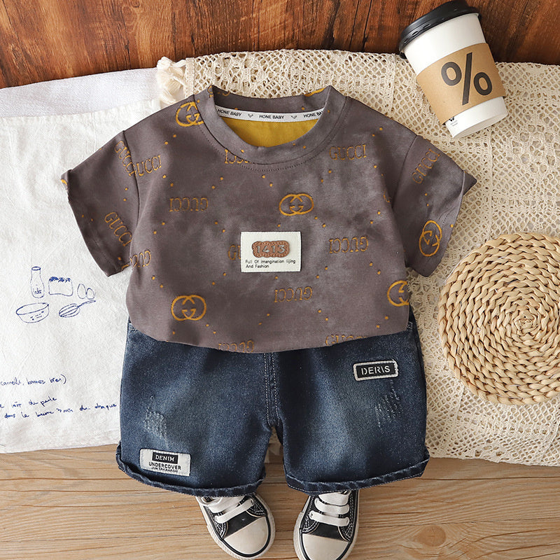 Boys' Outfit 2026 New Style Infant Children's Short Sleeve Two-Piece Set Stylish Baby Summer Casual Clothes