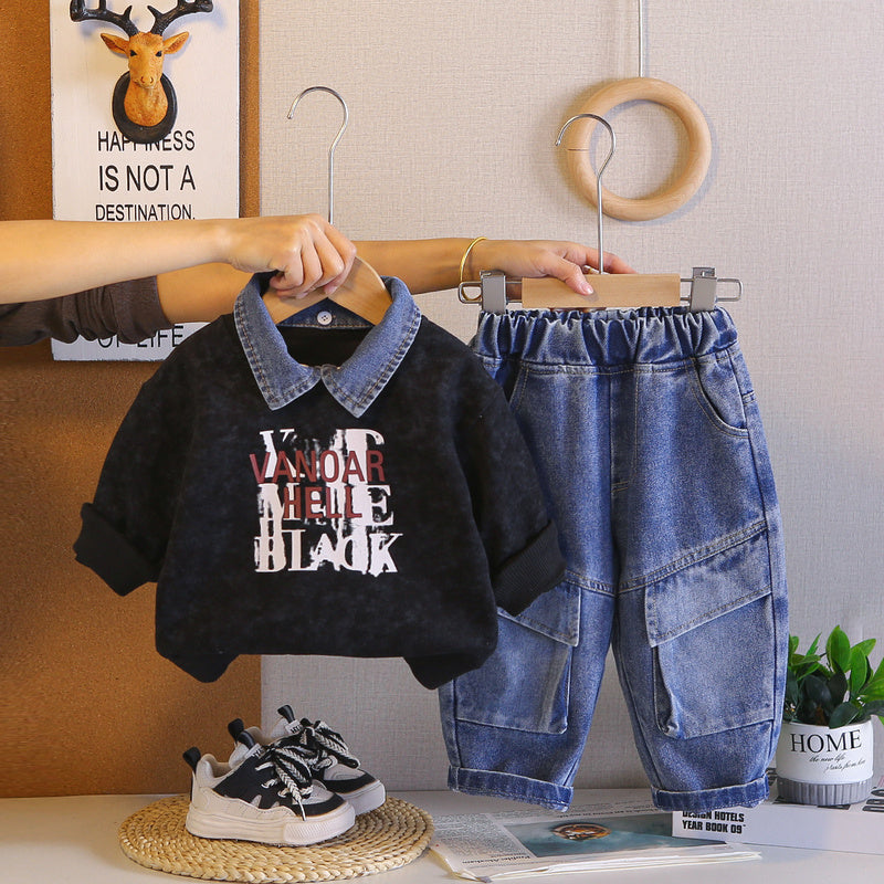 Boys' Outfit 2026 New Model Infant Children's Spring and Autumn Detachable Sweatshirt Two-Piece Set Stylish Clothes for Baby Boys